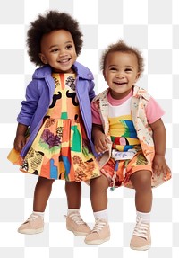 PNG A two little black kids in colorful outfit photography footwear portrait. AI generated Image by rawpixel.
