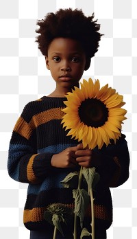 PNG A black boy carry a big sunflower photography portrait plant. AI generated Image by rawpixel.