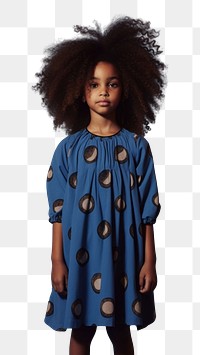 PNG A little black girl wearing cute blue dress with moon pattern hairstyle innocence elegance. AI generated Image by rawpixel.