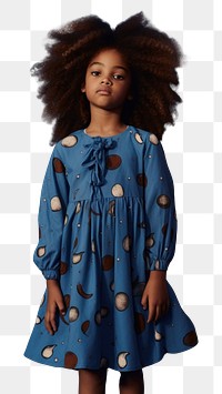 PNG A little black girl wearing cute blue dress with moon pattern fashion hairstyle happiness. AI generated Image by rawpixel.