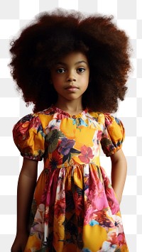 PNG A little black girl wearing colorful flowers pattern dress photography portrait child. AI generated Image by rawpixel.