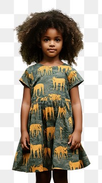 PNG A little black girl wearing tiger pattern dress child cute tree. 