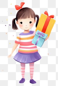 PNG Child holding birthday gift cute toy white background. AI generated Image by rawpixel.