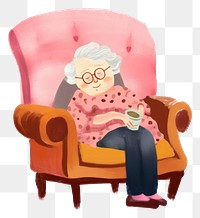 PNG Old woman with sofa furniture armchair sitting. AI generated Image by rawpixel.