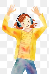 PNG Smiling girl listen music painting portrait white background. AI generated Image by rawpixel.