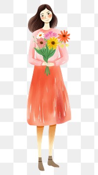 PNG Woman holding flower dress adult plant. AI generated Image by rawpixel.