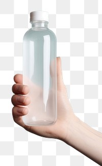 PNG Glass bottle holding hand refreshment. 