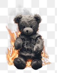 PNG Burning teddy bear black fire toy. 