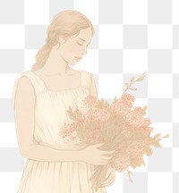PNG riso illustration of a *woman holding bouquet flower background*, retro grain effect --style 25oXOkCfyUJx --ar 3:2