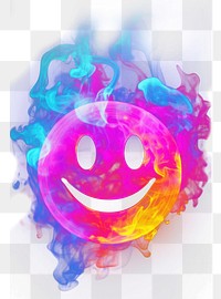 PNG Neon smoke smiley face purple anthropomorphic illuminated. AI generated Image by rawpixel.