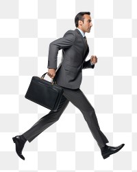 PNG Runing businessman wearing suit carry suitcase briefcase adult bag. 