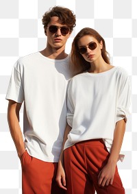 PNG Man and women both with glasses posing together t-shirt sunglasses portrait. AI generated Image by rawpixel.