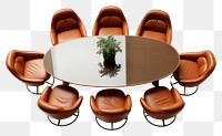 PNG Oval round table with brown leather chairs furniture white background arrangement. AI generated Image by rawpixel.