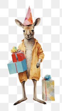 PNG  A happy Kangaroo holding a giftbox kangaroo drawing mammal. AI generated Image by rawpixel.