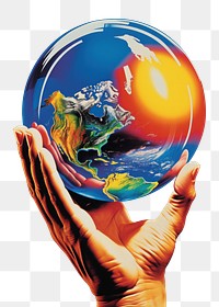 PNG A hand holding a Globe globe reflection sphere. 