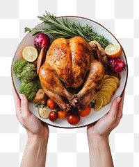 PNG Hands holding turkey food dinner plate meat. AI generated Image by rawpixel.