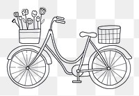 PNG Minimal illustration of a bicycle with flower basket drawing sketch vehicle. AI generated Image by rawpixel.