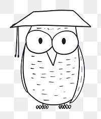 Minimal illustration of owl wearing graduation cap drawing sketch line. AI generated Image by rawpixel.