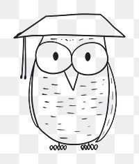 PNG Minimal illustration of owl wearing graduation cap drawing sketch line. AI generated Image by rawpixel.