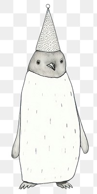 Minimal illustration of penguin wearing party hat drawing sketch animal. 