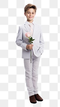 PNG A cute boy holding a beautiful rose standing tuxedo blazer. AI generated Image by rawpixel.