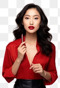 PNG Beautiful trendy young asian female holding a red lipstick portrait photo  