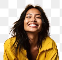 PNG Asian woman laughing smiling yellow. AI generated Image by rawpixel.