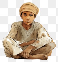 PNG  Egyptian muslim boy sketch art portrait. AI generated Image by rawpixel.
