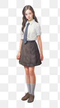 PNG Young girl wearing uniform school miniskirt white background accessories. AI generated Image by rawpixel.