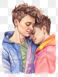 PNG  Lgbt couple portrait drawing kissing. AI generated Image by rawpixel.