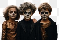 PNG Photography of three halloween kids adult representation togetherness. AI generated Image by rawpixel.