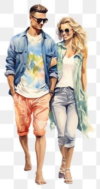 PNG  Couple walking shorts summer. AI generated Image by rawpixel.