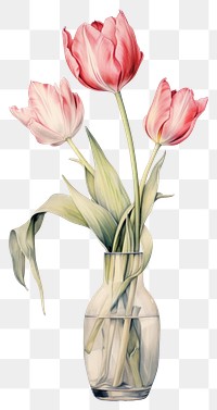 PNG Tulip in a vase painting flower plant. AI generated Image by rawpixel.