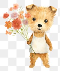 PNG  Dog holding a bunch of flowers mammal animal cute. AI generated Image by rawpixel.