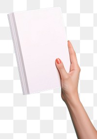 PNG White cover book holding paper hand. 