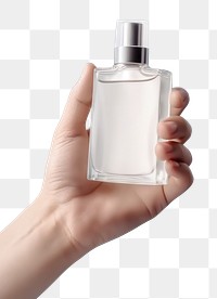 PNG Perfume bottle with lable cosmetics holding hand. AI generated Image by rawpixel.