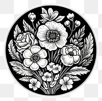 PNG Flower bouquet in circle frame pattern drawing white. AI generated Image by rawpixel.