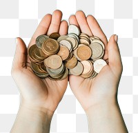 PNG Hand holding coins money adult blue. AI generated Image by rawpixel.