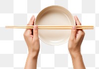 PNG Hands hoding chopsticks with bowl food tableware crockery. AI generated Image by rawpixel.