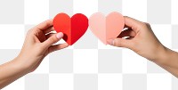 PNG Male and female hand holding red heart paper together togetherness celebration romance. 