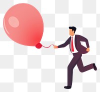 PNG  Business man running with a red balloon cartoon celebration accessories. AI generated Image by rawpixel.