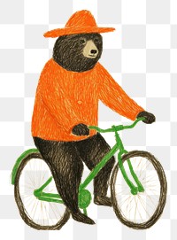 PNG  Big bear wrating hat riding bicycle vehicle drawing cycling. AI generated Image by rawpixel.