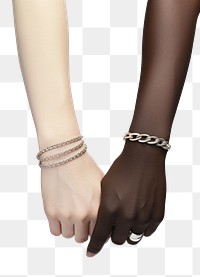 PNG  Two female hands holding jewelry accessories bracelet. AI generated Image by rawpixel.