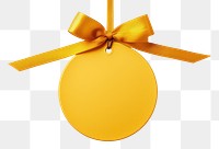 PNG Price tag paper label circle shape with ribbon yellow gold white background. AI generated Image by rawpixel.