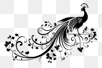 a single vector black and white graphic of vintage divider of *peacock*, isolated on white background --ar 3:2