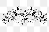 a single vector black and white graphic of vintage divider of *heart and leaves*, isolated on white background --ar 3:2