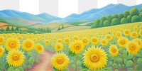 PNG Sunflower field painting backgrounds landscape. AI generated Image by rawpixel.
