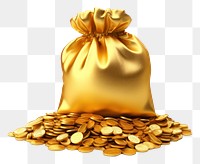 PNG  Gold bag of coins white background investment currency. AI generated Image by rawpixel.