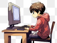 PNG Isolated a boy gamer playing computer game on his computer cartoon electronics publication. AI generated Image by rawpixel.