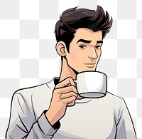 PNG Isolated a man drinking coffee cup drawing cartoon sketch. AI generated Image by rawpixel.